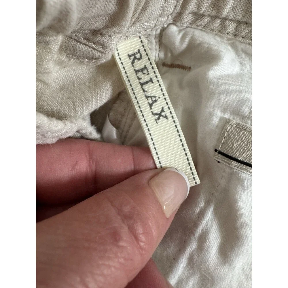 Men’s Tommy Bahama Relax 100% Linen Drawstring Cargo Beige Pants Size L 34x33